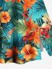 Solid Cinched Top and Tropical Leaf Hibiscus Flower Print Hawaii Split A Line Skirt Plus Size Matching Set -  