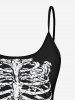 Glitter Skeleton Print Halloween Tankini Top and Swim Bottom Plus Size Matching Set -  