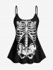 Glitter Skeleton Print Halloween Tankini Top and Swim Bottom Plus Size Matching Set -  