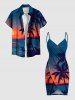 Coconut Tree Sun Seascape Print Plus Size Matching Hawaii Beach Outfit For Couples -  