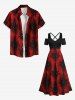 Tenue d'Halloween à imprimé floral tie-dye grande taille pour couple - Rouge 