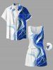 Ensemble chemise et barboteuse hawaïennes assorties, tenue de plage grande taille, maille transparente ombrée, imprimé 3D pour couples - Bleu Ciel 