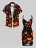 Halloween Pumpkin Lantern Branch Print Plus Size Matching Outfit For Couples -  