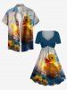 Tenue de plage hawaïenne assortie grande taille, motif canard, vagues et fleurs, pour couples - Vert 