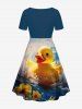 Tenue de plage hawaïenne assortie grande taille, motif canard, vagues et fleurs, pour couples - Vert 