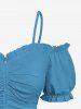 Plus Size Cinched Ruched Ruffles Cold Shoulder Cami Top -  