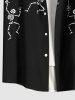 Chemise grande taille à boutons et poches pour homme, motif squelette, citrouille, toile d'araignée, Halloween - Noir 2XL