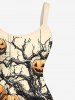 Plus Size Halloween Pumpkin Tree Bat Print Tank Dress -  