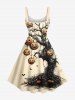 Plus Size Halloween Pumpkin Tree Bat Print Tank Dress -  