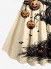 Plus Size Halloween Pumpkin Tree Bat Print Tank Dress -  