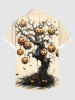 Plus Size Halloween Pumpkin Tree Bat Print Buttons Pocket Shirt For Men -  