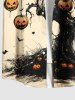Plus Size Halloween Pumpkin Tree Bat Print Buttons Pocket Shirt For Men -  