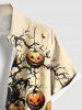 Plus Size Halloween Pumpkin Tree Bat Print Buttons Pocket Shirt For Men -  