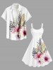 Plus Size Flowers Tropical Leaf Print Hawaii Tank Dress -  