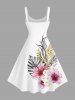 Plus Size Flowers Tropical Leaf Print Hawaii Tank Dress -  