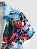 Plus Size Flowers Leaf Tropical Print Buttons Pocket Hawaii Shirt For Men -  