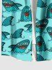 Plus Size Sharks Sea Waves Print Buttons Pocket Hawaii Shirt For Men -  