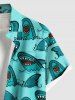 Plus Size Sharks Sea Waves Print Buttons Pocket Hawaii Shirt For Men -  