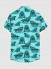 Plus Size Sharks Sea Waves Print Buttons Pocket Hawaii Shirt For Men -  