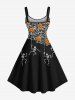 Plus Size Halloween Pumpkin Spider Web Skeleton Print Tank Dress -  
