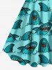 Robe débardeur hawaïenne grande taille à imprimé requins et vagues - Vert Menthe XXS