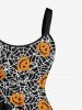 Plus Size Halloween Pumpkin Spider Web Skeleton Print Tank Dress -  