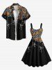 Plus Size Halloween Pumpkin Spider Web Skeleton Print Tank Dress -  