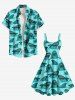Plus Size Sharks Sea Waves Print Hawaii Tank Dress -  