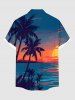 Chemise hawaïenne grande taille à boutons et poches, imprimé cocotiers, soleil et paysage marin, pour homme - Bleu 5XL