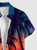 Chemise hawaïenne grande taille à boutons et poches, imprimé cocotiers, soleil et paysage marin, pour homme - Bleu 5XL