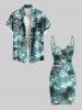 Plus Size Coconut Tree Tropical Leaf Hibiscus Flower Print Hawaii Convertible Beach Cover Up -  