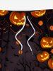 Plus Size Pumpkin Lantern Branch Print Halloween Drawstring Pocket Beach Shorts For Men -  
