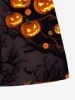 Plus Size Pumpkin Lantern Branch Print Halloween Drawstring Pocket Beach Shorts For Men -  
