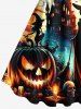 Plus Size Pumpkin Lantern Skull Wizard Bat Castle Moon Print Halloween A Line Tank Dress -  