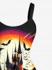 Plus Size Pumpkin Lantern Skull Wizard Bat Castle Moon Print Halloween A Line Tank Dress -  
