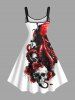 Robe trapèze grande taille à imprimé tête de mort, poulpe et fleurs pour Halloween - Blanc 2X