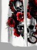 Plus Size Ink Painting Skull Octopus Flower Print Halloween Button Pocket Shirt For Men -  