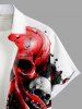 Plus Size Ink Painting Skull Octopus Flower Print Halloween Button Pocket Shirt For Men -  