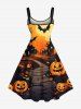 Plus Size Pumpkin Bat Tree Castle Print Halloween A Line Tank Dress -  