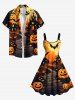 Robe trapèze grande taille à imprimé citrouille, chauve-souris, arbre, château, Halloween - Orange 4X