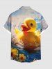 Plus Size Cute Duck Sea Waves Flower Print Hawaii Button Pocket Shirt For Men -  
