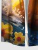 Plus Size Cute Duck Sea Waves Flower Print Hawaii Button Pocket Shirt For Men -  
