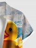 Plus Size Cute Duck Sea Waves Flower Print Hawaii Button Pocket Shirt For Men -  