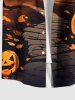 Plus Size Pumpkin Bat Tree Castle Print Halloween Button Pocket Shirt For Men -  