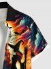 Plus Size Pumpkin Lantern Skull Wizard Bat Castle Moon Print Halloween Button Pocket Shirt For Men -  