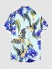 Chemise hawaïenne grande taille à imprimé hibiscus, feuilles, perroquets et boutons avec poche pour homme - Bleu Ciel M