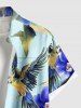 Plus Size Hibiscus Flower Leaf Parrot Print Hawaii Button Pocket Shirt For Men -  