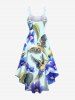 Robe camisole asymétrique grande taille à imprimé perroquet et fleurs d'hibiscus et feuilles Hawaï - Bleu clair 2X