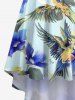 Robe camisole asymétrique grande taille à imprimé perroquet et fleurs d'hibiscus et feuilles Hawaï - Bleu clair 2X