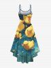 Plus Size Cute Duck Pond Print Hawaii Ombre High Low Asymmetric Cami Dress -  